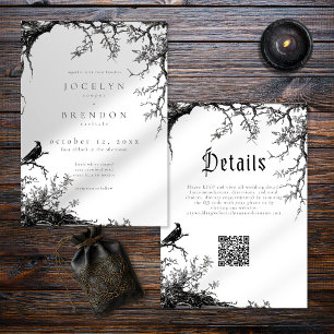 Invitación Boda de encgraving de árbol de cuervo gótico en ne