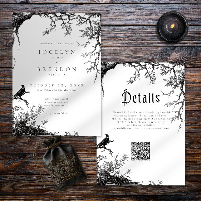 Invitación Boda de encgraving de árbol de cuervo gótico en ne (Subido por el creador)