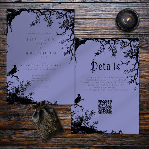 Invitación Boda de encgraving de árbol de cuervo gótico negro