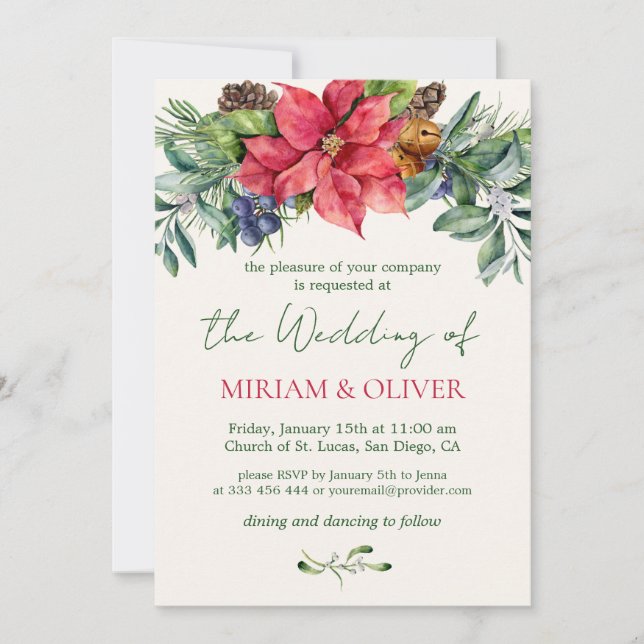 Invitación Boda de energía eólica de Poinsettia (Anverso)