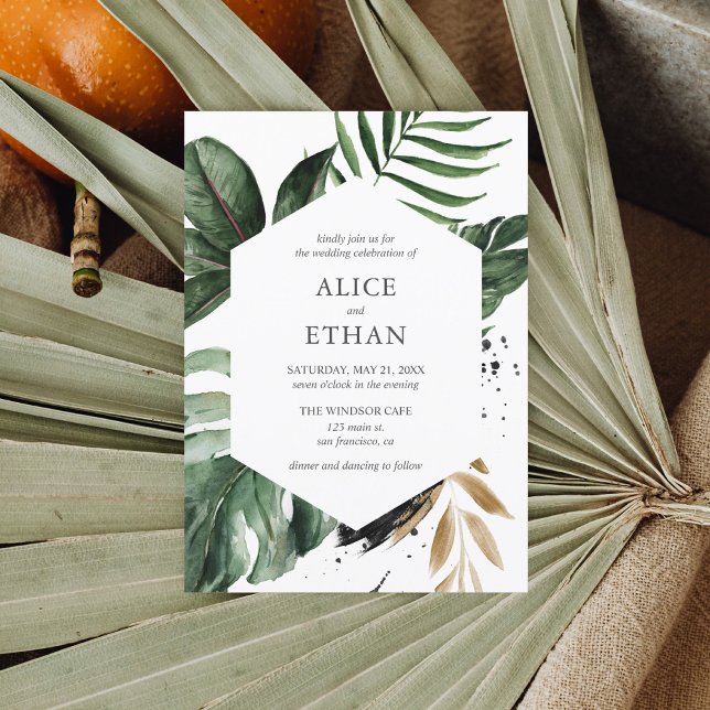 Invitación Boda de energía geométrica tropical (Subido por el creador)