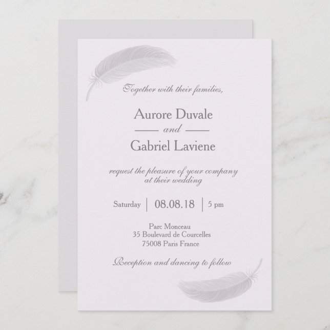 Invitación Boda de energía positiva de ángel feather lilac (Anverso / Reverso)