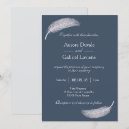 Invitación Boda de energía positiva gris azul de plumas