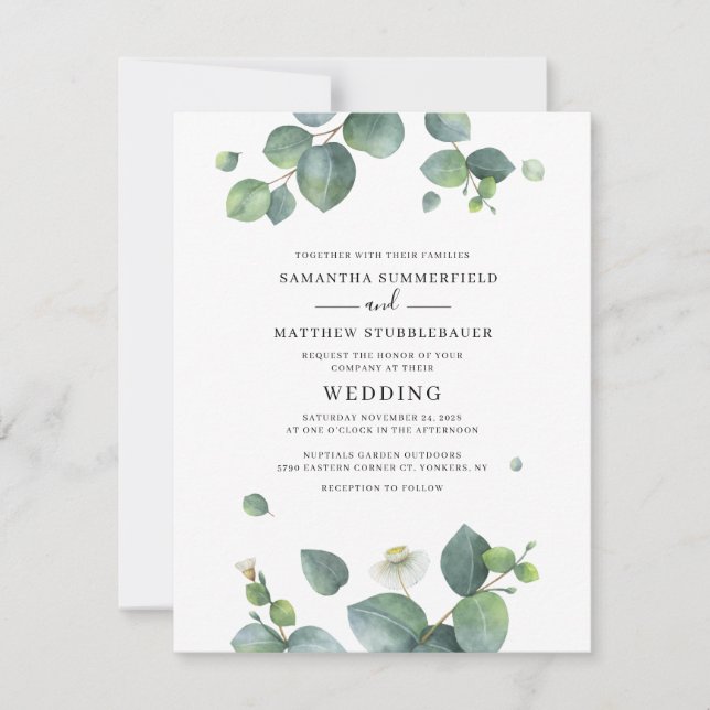 Invitación Boda de energía vegetal de Eucalyptus (Anverso)
