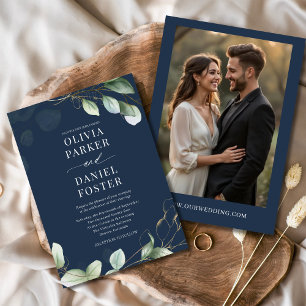 Invitación Boda de energía verde de la foto de Navy Blue Euca