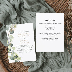 Invitación Boda de energía verde eucalipto todo en uno