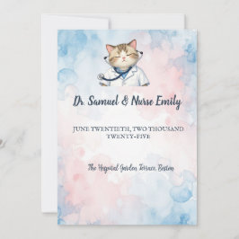 Invitación Boda de enfermera médico gato acuarela escuela de 