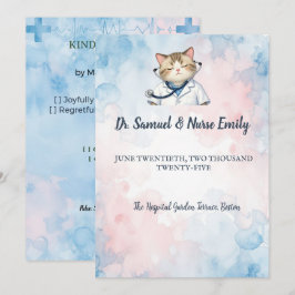 Invitación Boda de enfermera médico gato acuarela escuela de