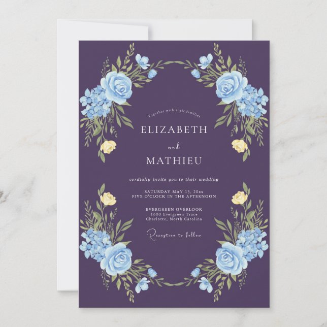 Invitación Boda de Enredadera de Centaurea Ciruela (Anverso)