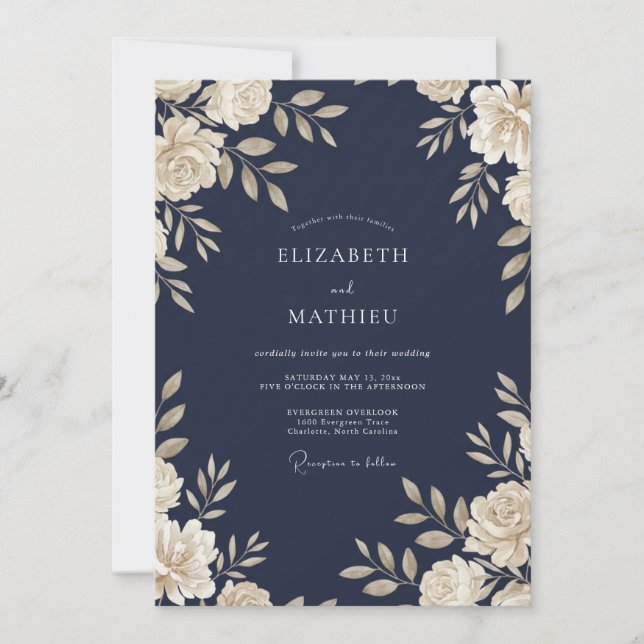 Invitación Boda de enredadera de crema de marina (Anverso)