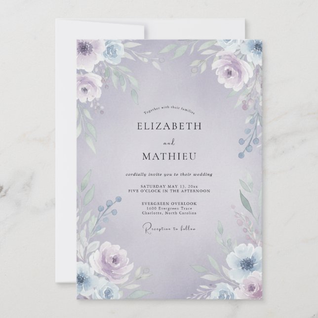 Invitación Boda de enredadera de lavanda pálida (Anverso)