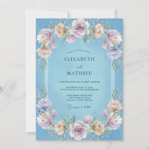 Invitación Boda de enredadera lila azul cielo