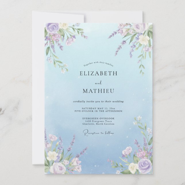 Invitación Boda de enredadera lila cielo (Anverso)