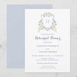 Invitación Boda de ensayo de cena Floral Crest azul polvorien