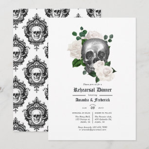 Invitación Boda de Ensayo Floral Blanco Gótico Cena