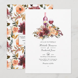 Invitación Boda De Ensayos De Vino Floral De Bordo Peach Foto