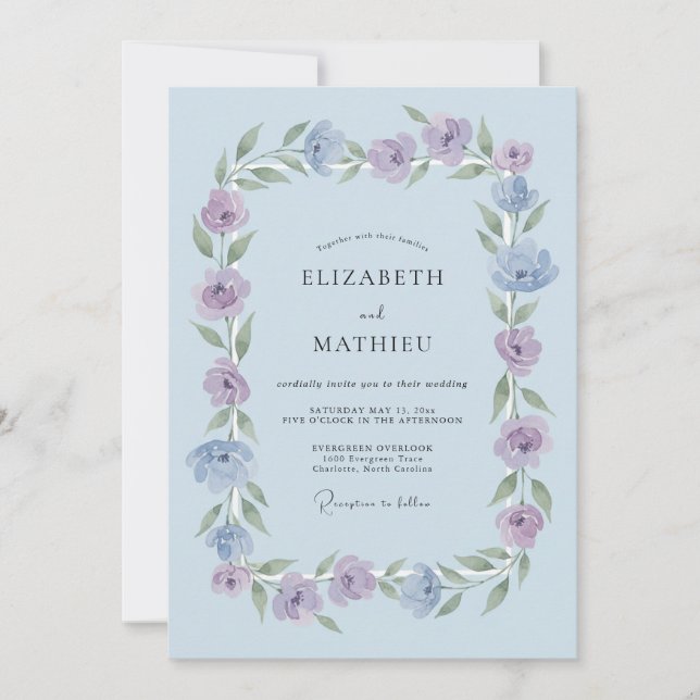 Invitación Boda de ensueño azul polvo (Anverso)