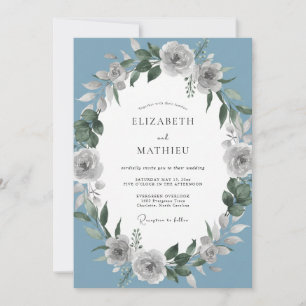 Invitación Boda de Ensueño Botánico Azul Polvoriento