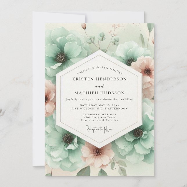 Invitación Boda de ensueño botánico azul verdoso (Anverso)