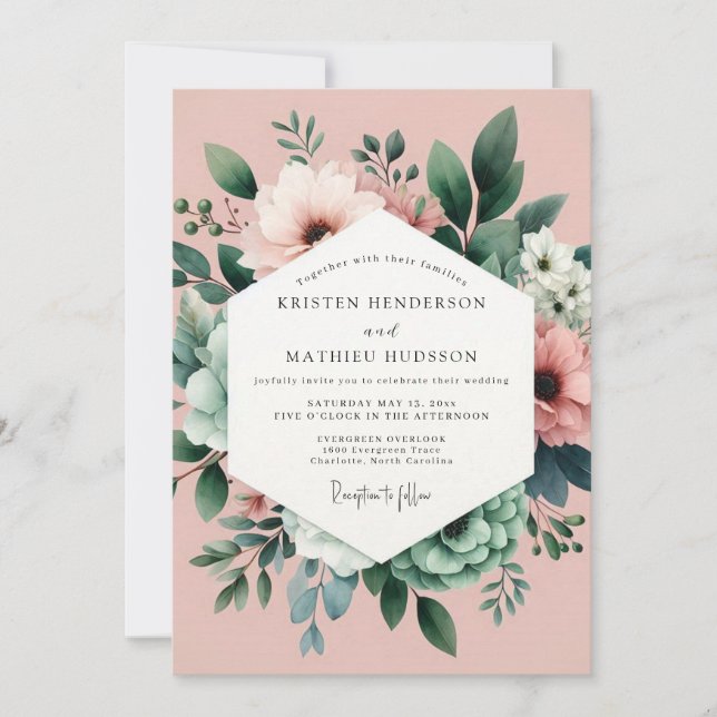 Invitación Boda de ensueño botánico con rubor (Anverso)