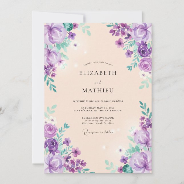 Invitación Boda de ensueño botánico de lavanda (Anverso)