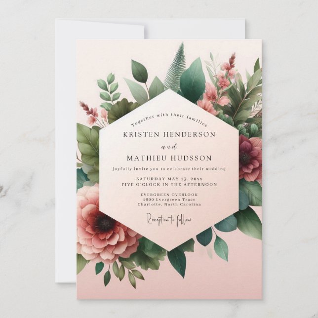 Invitación Boda de ensueño botánico exuberante de Borgoña (Anverso)