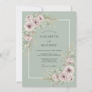Invitación Boda de ensueño con botánica en verde salvia