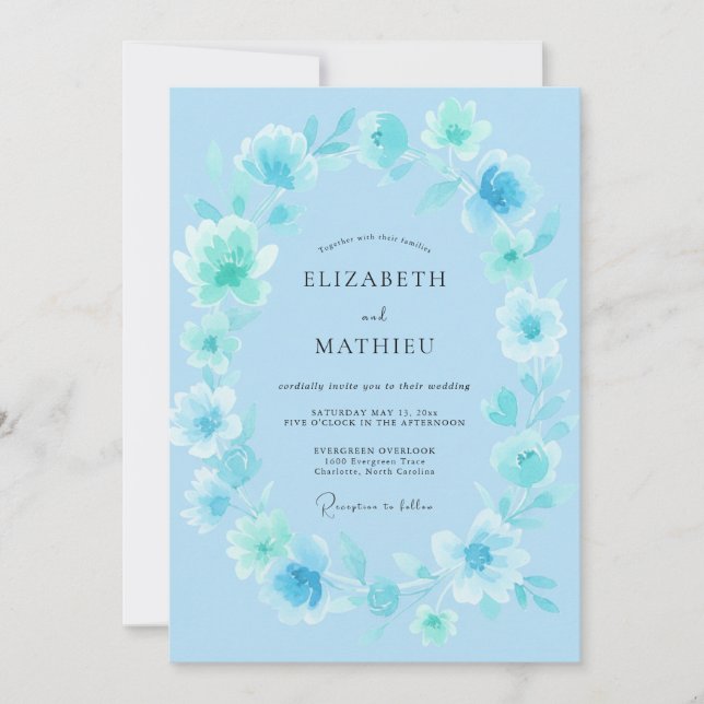 Invitación Boda de ensueño con flor de aqua (Anverso)