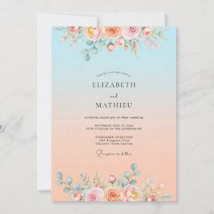 Invitación Boda de ensueño con puesta de sol azul cielo
