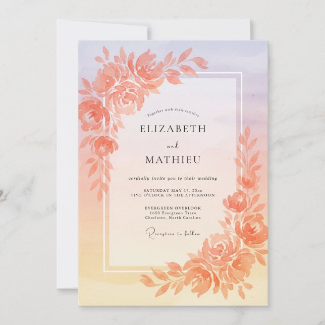 Invitación Boda de ensueño con puesta de sol melocotón (Anverso)