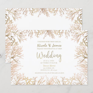 Invitación Boda de Ensueño en la Playa con Coral Blanco y Ele