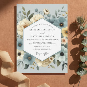 Invitación Boda de ensueño floral azul pizarra