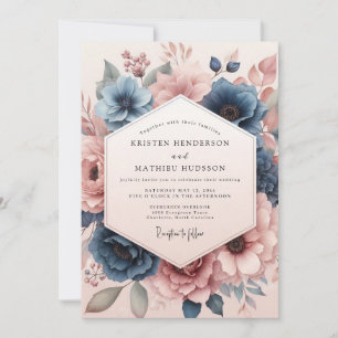 Invitación Boda de ensueño floral azul polvoriento