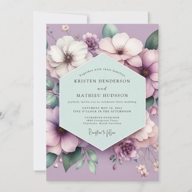 Invitación Boda de ensueño floral de lavanda (Anverso)