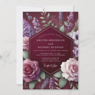 Invitación Boda de Ensueño Floral Lujosa Borgoña