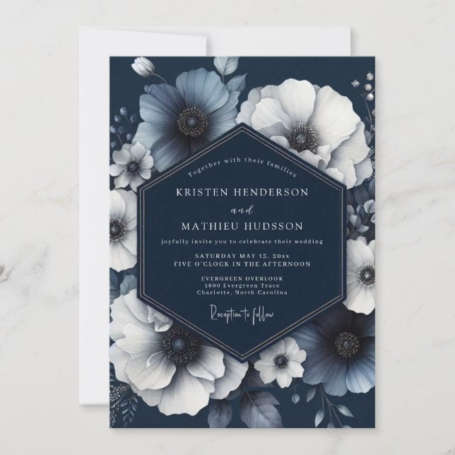 Invitación Boda de ensueño floral naval (Anverso)
