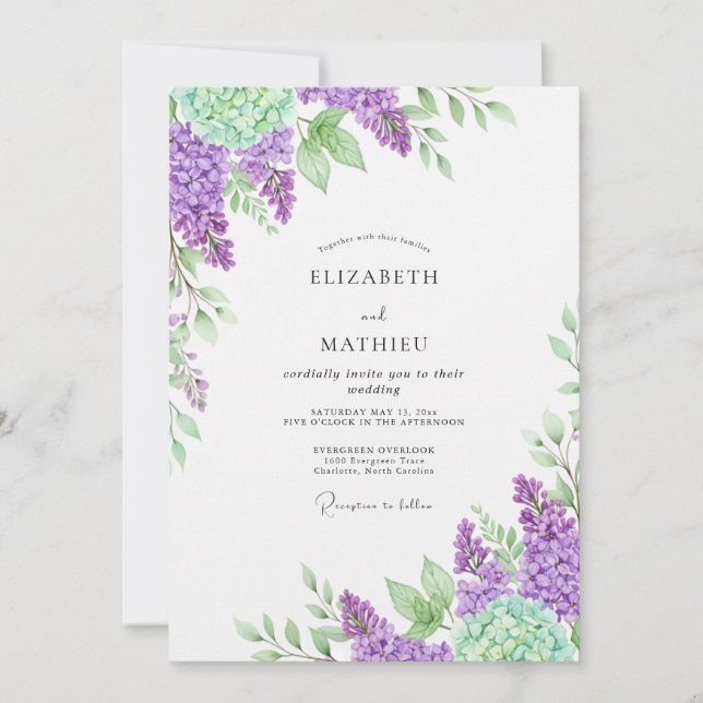 Invitación Boda de ensueño morada de primavera (Anverso)