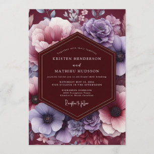 Invitación Boda de ensueño Plum & Blush Moody Bloom