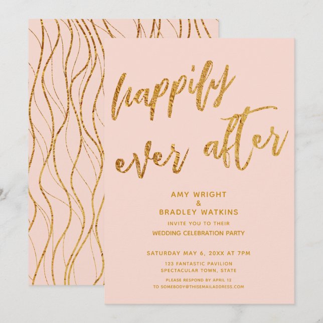 Invitación Boda de Ensueño Rubor dorado Recepción de Boda (Anverso / Reverso)