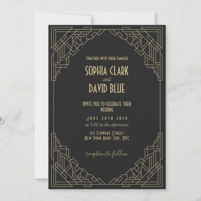 Invitación Boda de época elegante estilo Art Déco de los años (Anverso)