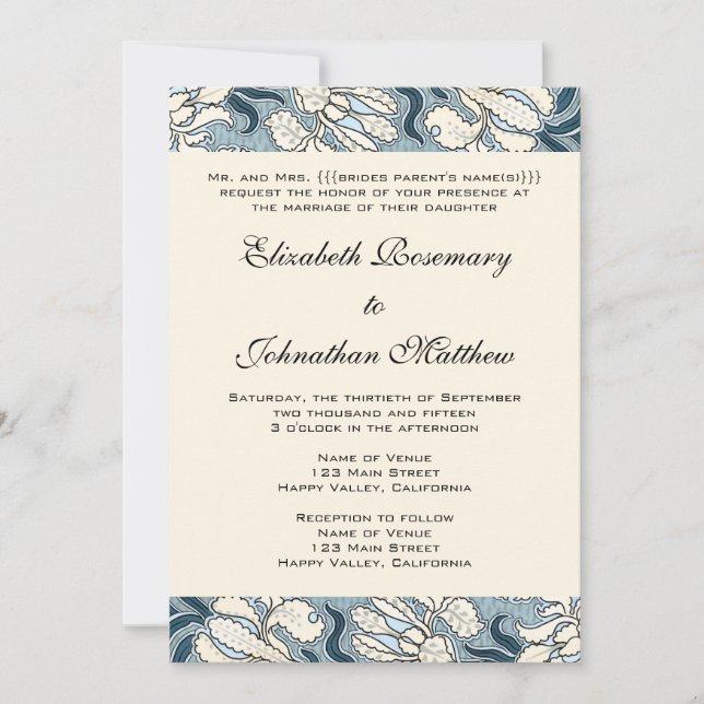 Invitación Boda de época, flores de iris de estilo Art Nouvea (Anverso)