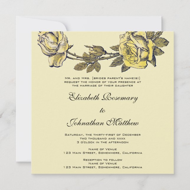 Invitación Boda de época, guirnalda Rosa de jardín de época a (Anverso)