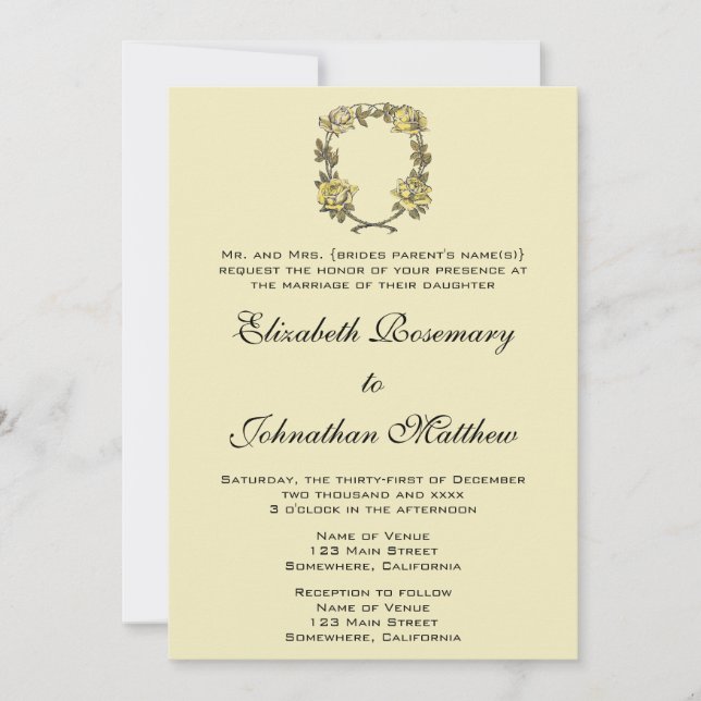 Invitación Boda de época, guirnalda Rosa de jardín de época a (Anverso)
