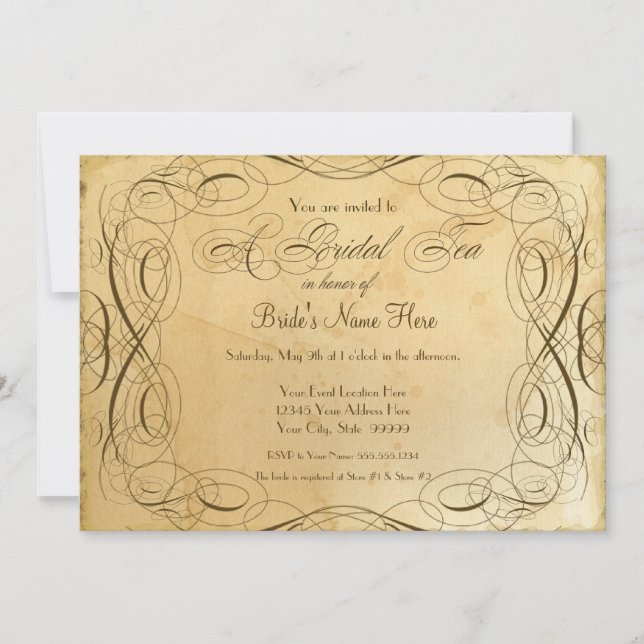 Invitación Boda de época manchada con té 1 - Fiesta de té nup (Anverso)