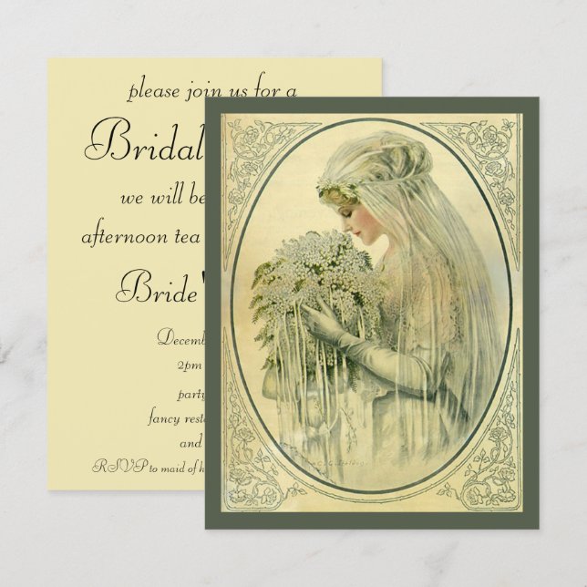 Invitación Boda de época, novia victoriana, ducha de novia (Anverso / Reverso)