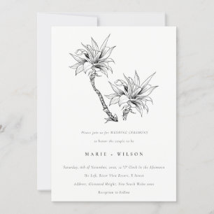Invitación Boda de esbozo blanco negro de palmas rusticas tro
