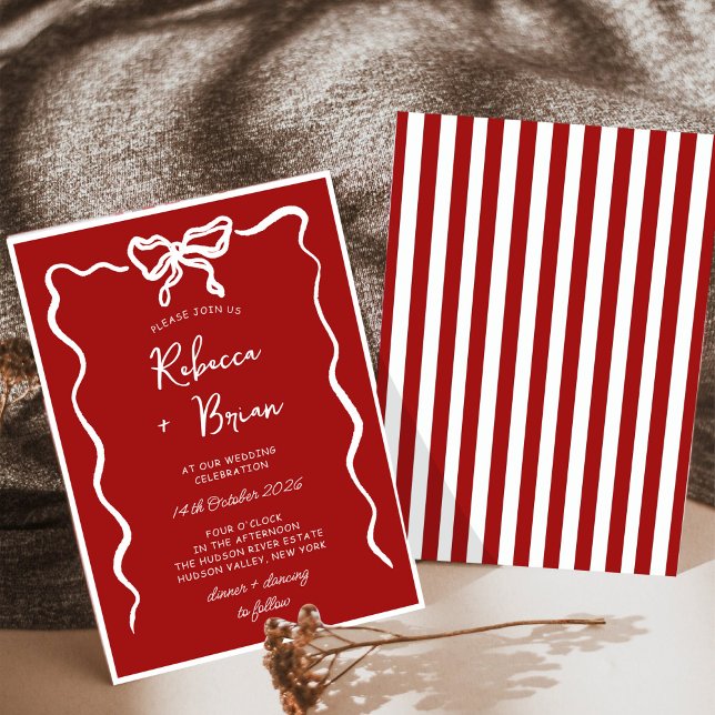 Invitación Boda De Esbozo De Cinta De Hojas Rojas De Mano Roj (Subido por el creador)