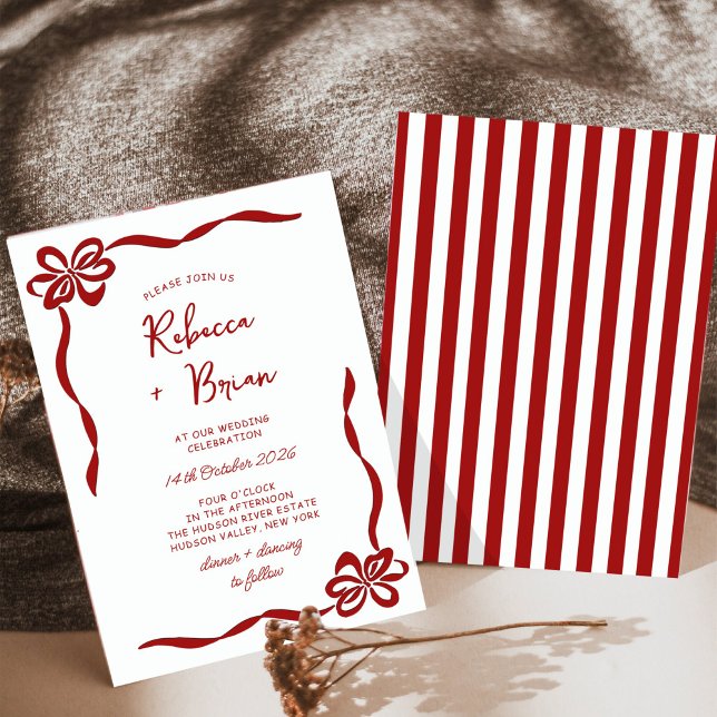 Invitación Boda De Esbozo De Cinta De Hojas Rojas De Mano Roj (Subido por el creador)