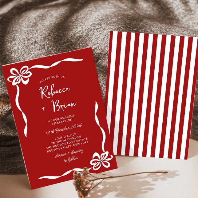 Invitación Boda De Esbozo De Cinta De Hojas Rojas De Mano Roj (Subido por el creador)