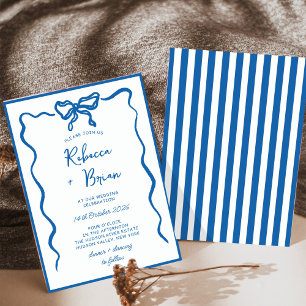 Invitación Boda De Esbozo De La Cinta De La Mano Azul Dibujad
